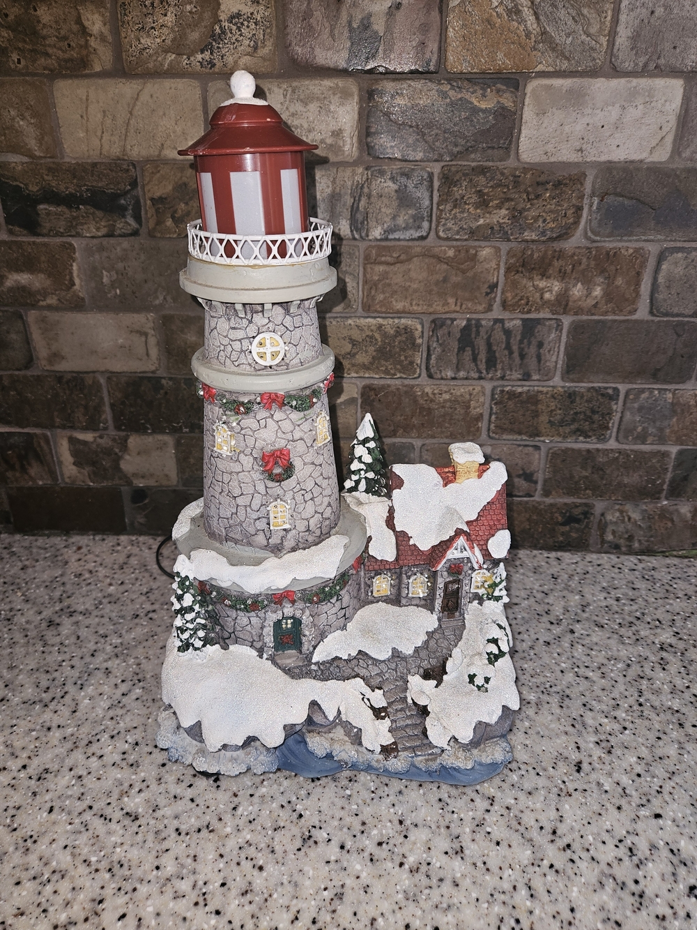 Holiday Lighthouse Village Figurine - Red and White